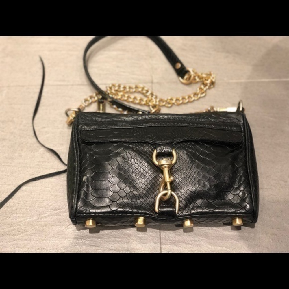 Rebecca Minkoff Black Croc Mini MAC Crossbody Bag